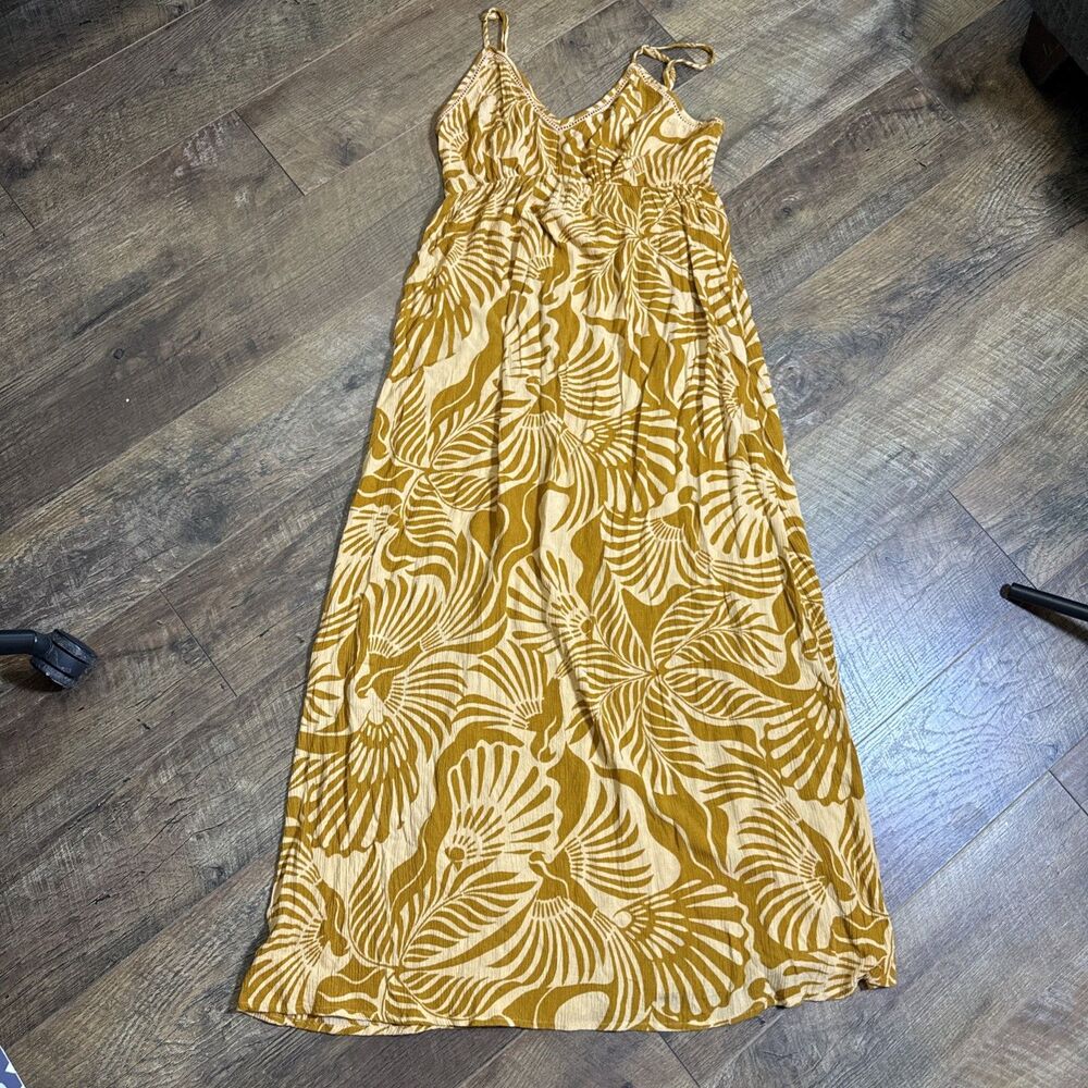 Patrons of Peace Mustard Floral Bird Maxi Dress Size S Boho Festival 50”